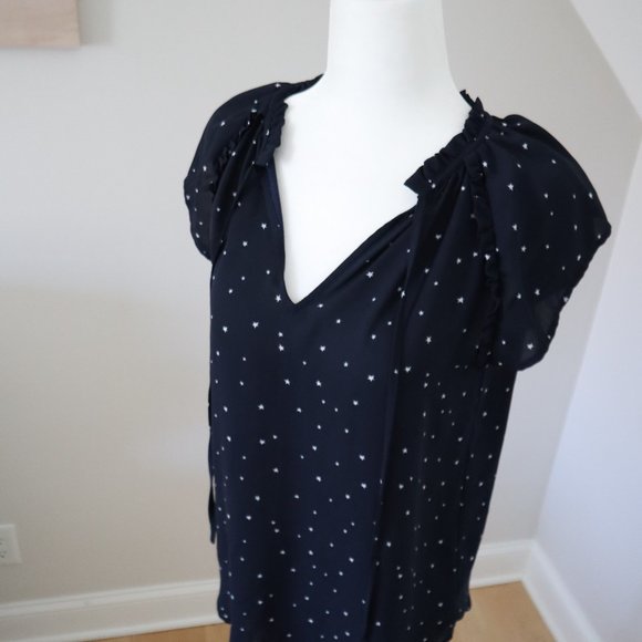 LOFT Navy Star Print Top XS - Picture 3 of 4